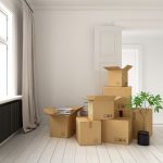 nterior with packed cardboard boxes for relocation 3 D rendering